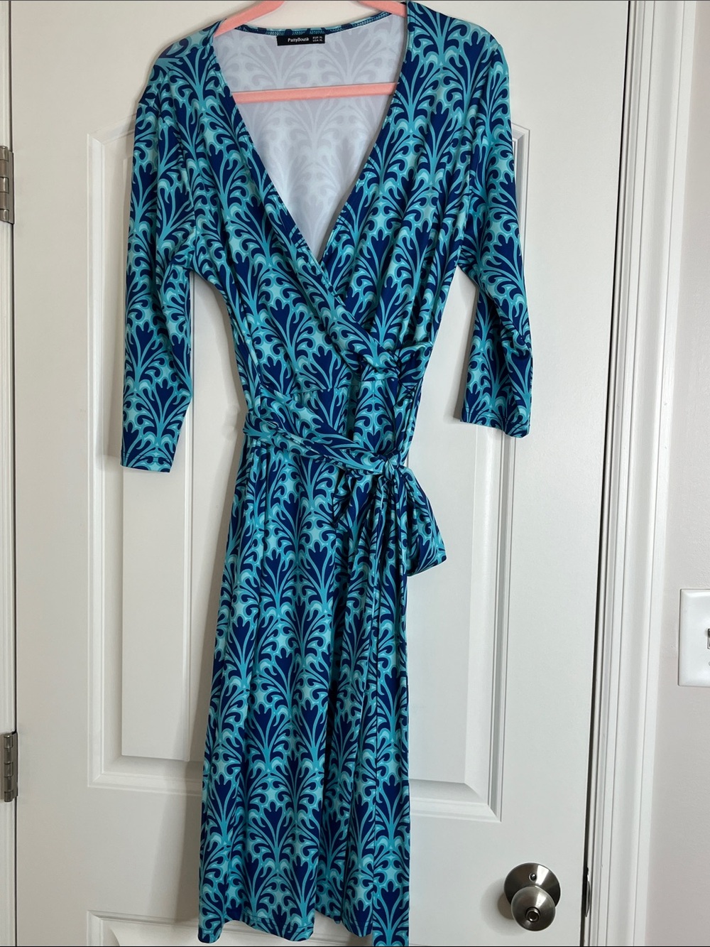 Diane von Furstenberg Inspired Teal & Navy Wrap Dress-XL